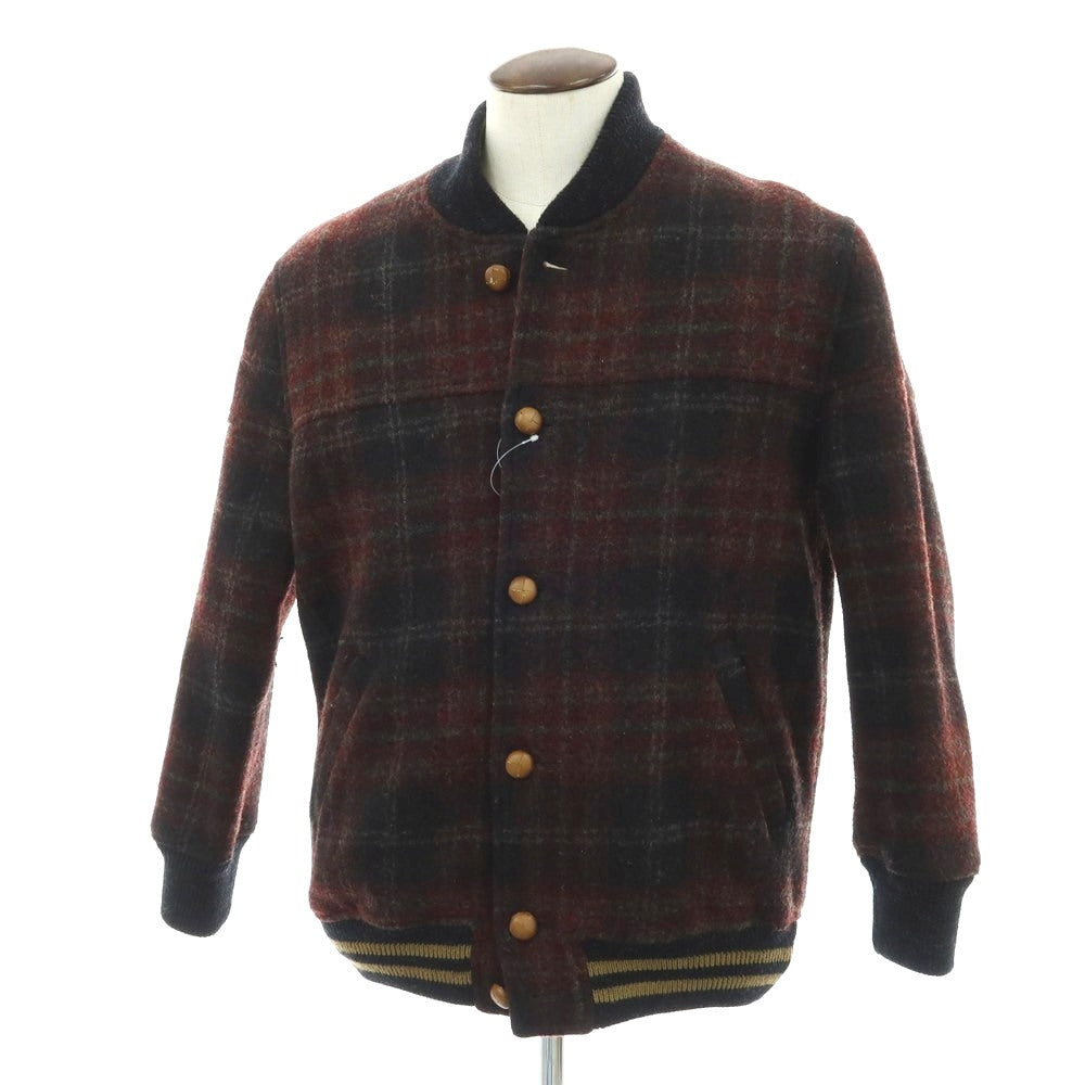 【中古】ロベルトコリーナ ROBERTO COLLINA ウール チェック スタジャン ワインレッド【 52 】【 状態ランクC 】【 メンズ 】
