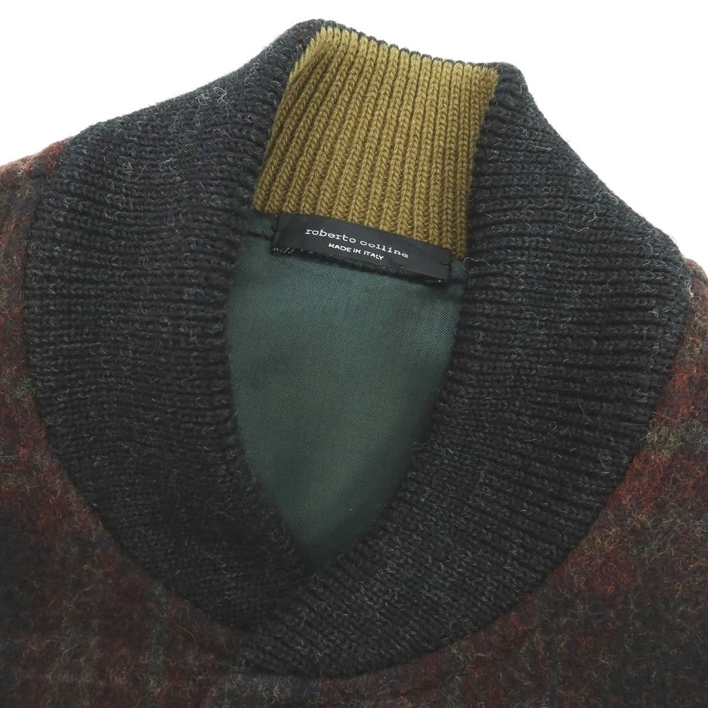 【中古】ロベルトコリーナ ROBERTO COLLINA ウール チェック スタジャン ワインレッド【 52 】【 状態ランクC 】【 メンズ 】