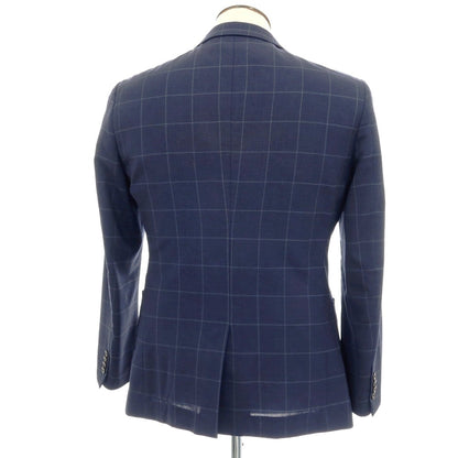 【中古】バーニーズニューヨーク BARNEYS NEWYORK ウール ウィンドウペーンチェック 2B テーラードジャケット ネイビー【サイズ50】【 状態ランクC 】【 メンズ 】