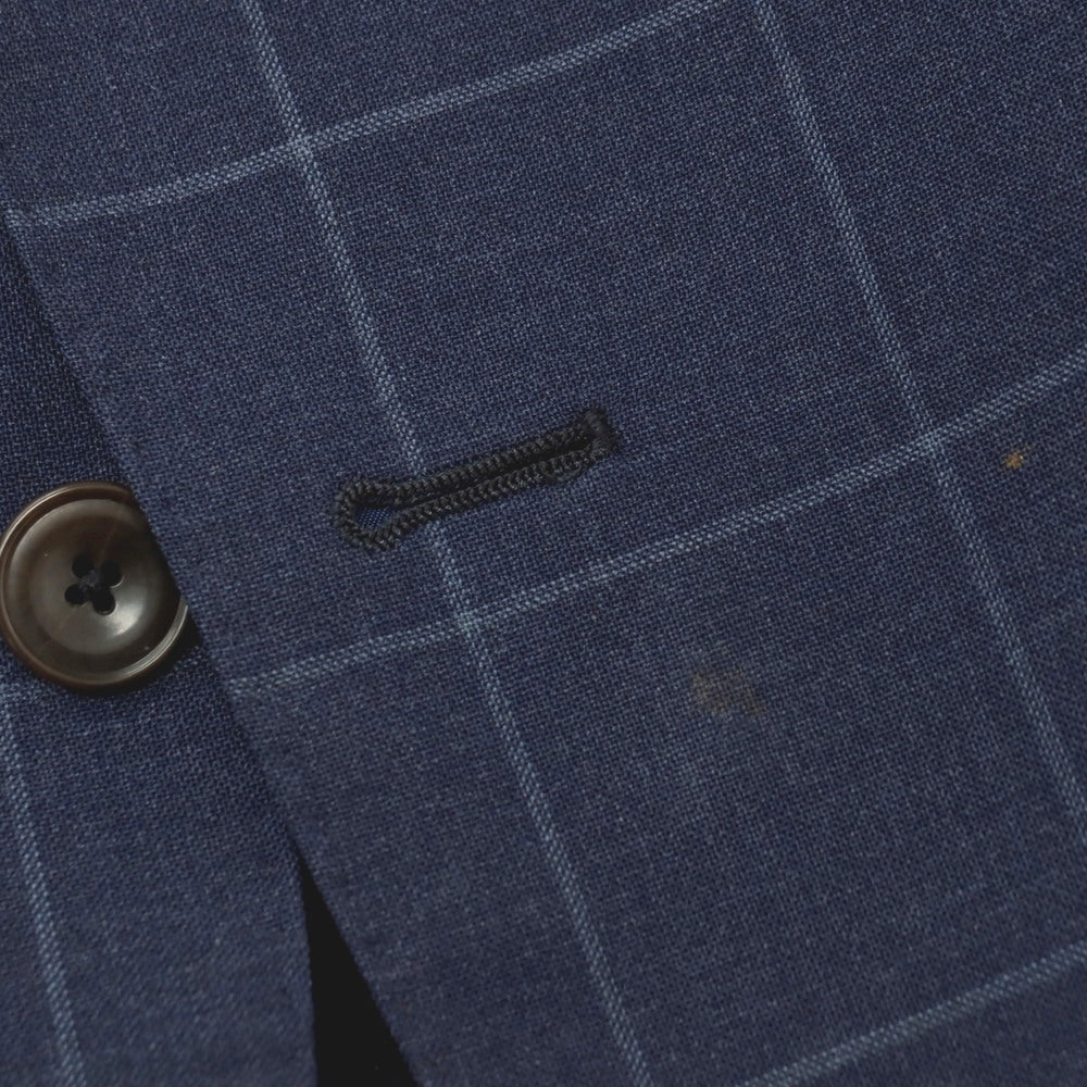 【中古】バーニーズニューヨーク BARNEYS NEWYORK ウール ウィンドウペーンチェック 2B テーラードジャケット ネイビー【サイズ50】【 状態ランクC 】【 メンズ 】