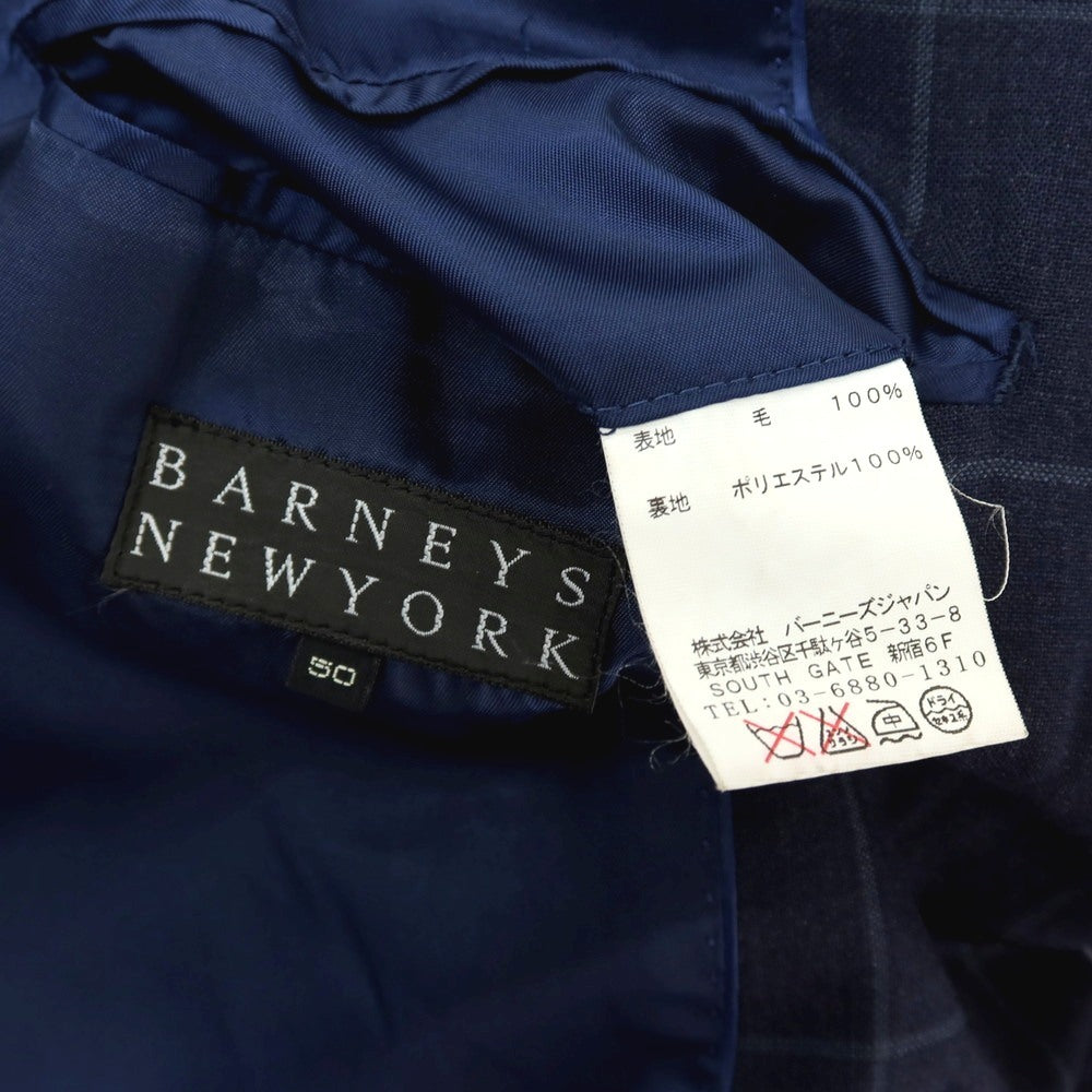 【中古】バーニーズニューヨーク BARNEYS NEWYORK ウール ウィンドウペーンチェック 2B テーラードジャケット ネイビー【サイズ50】【 状態ランクC 】【 メンズ 】