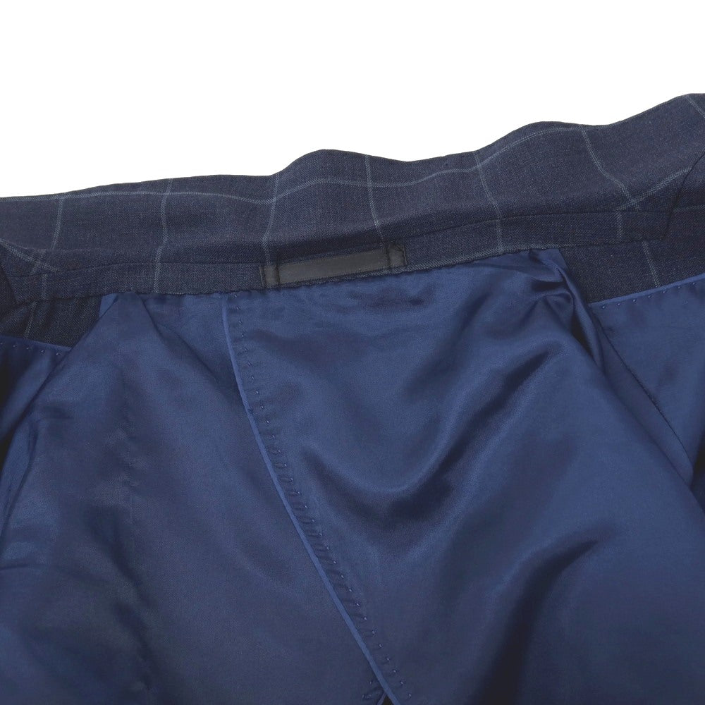 【中古】バーニーズニューヨーク BARNEYS NEWYORK ウール ウィンドウペーンチェック 2B テーラードジャケット ネイビー【サイズ50】【 状態ランクC 】【 メンズ 】