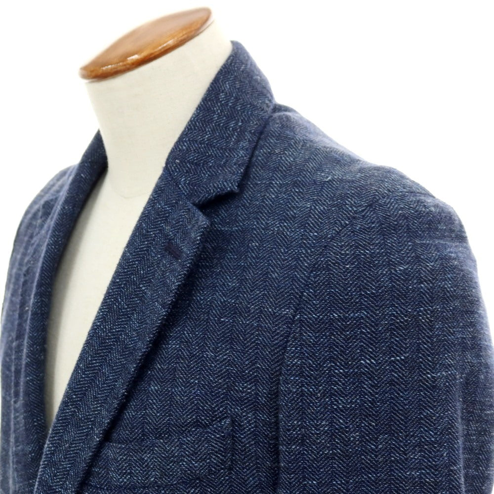 【中古】イレブンティ eleventy ウールコットンリネン ヘリンボーン 2B カジュアルジャケット ネイビー【サイズ50】【 状態ランクC 】【 メンズ 】