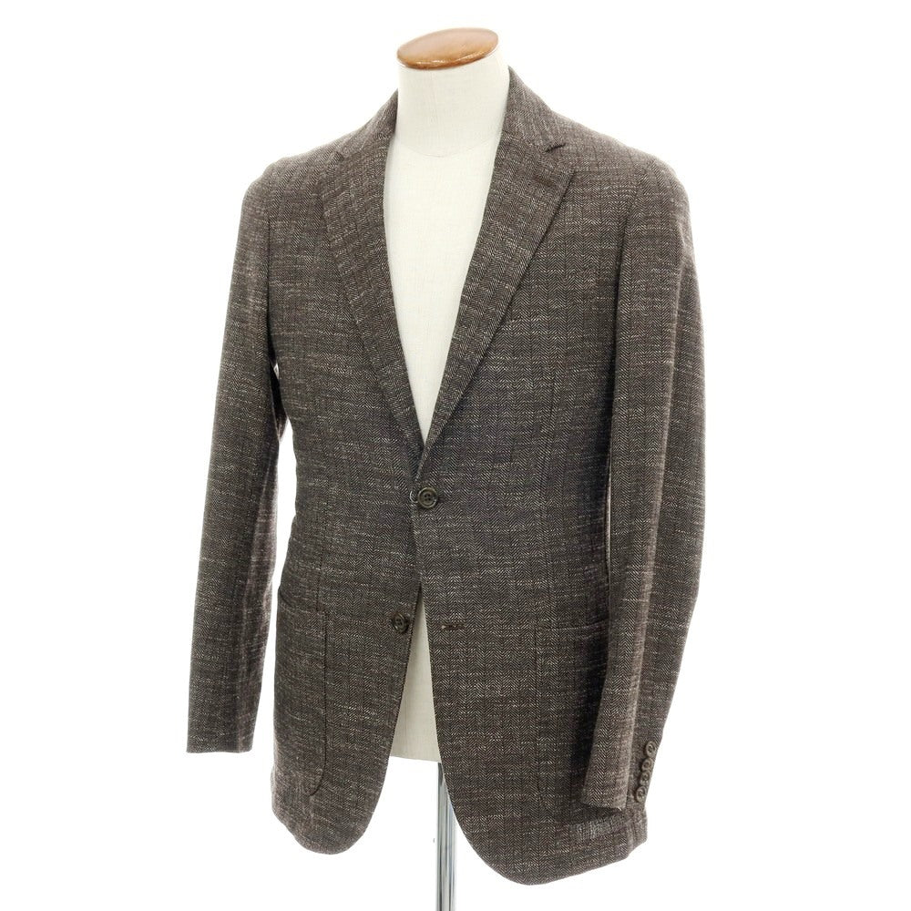 【中古】イレブンティ eleventy ウールコットンリネン ヘリンボーン 2B カジュアルジャケット ダークブラウン【サイズ50】【 状態ランクB 】【 メンズ 】