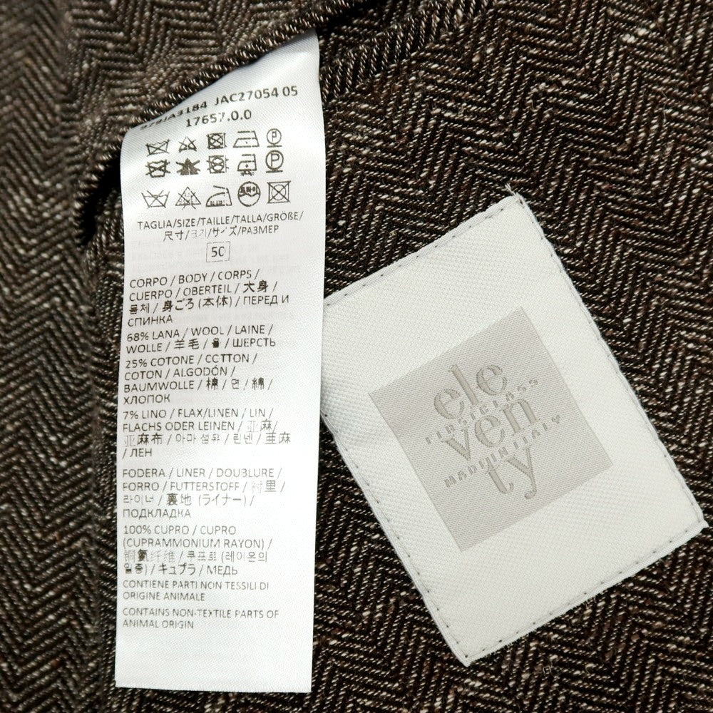 【中古】イレブンティ eleventy ウールコットンリネン ヘリンボーン 2B カジュアルジャケット ダークブラウン【サイズ50】【 状態ランクB 】【 メンズ 】[DPD]