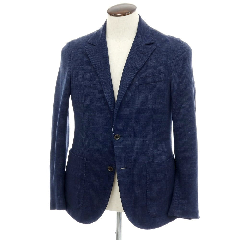 【中古】イレブンティ eleventy リネンコットンナイロン ジャージー グレンチェック 2B カジュアルジャケット ネイビー【サイズ50】【 状態ランクC 】【 メンズ 】