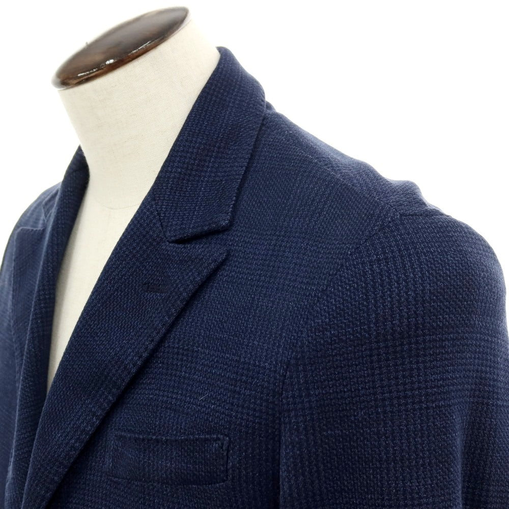 【中古】イレブンティ eleventy リネンコットンナイロン ジャージー グレンチェック 2B カジュアルジャケット ネイビー【サイズ50】【 状態ランクC 】【 メンズ 】