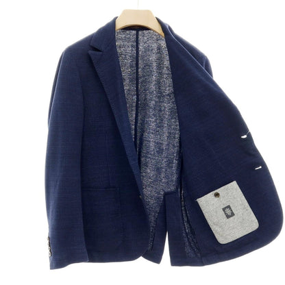 【中古】イレブンティ eleventy リネンコットンナイロン ジャージー グレンチェック 2B カジュアルジャケット ネイビー【サイズ50】【 状態ランクC 】【 メンズ 】