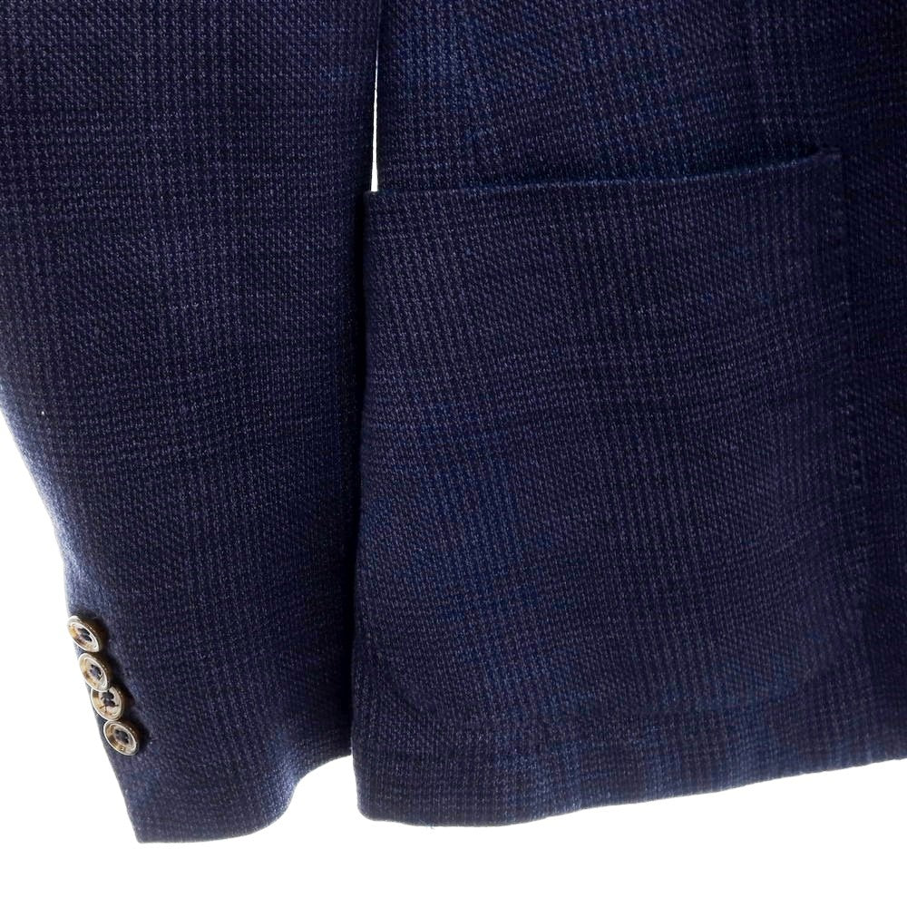 【中古】イレブンティ eleventy リネンコットンナイロン ジャージー グレンチェック 2B カジュアルジャケット ネイビー【サイズ50】【 状態ランクC 】【 メンズ 】