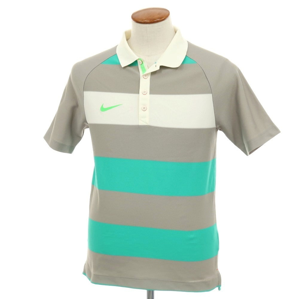 【中古】【未使用】ナイキ ゴルフ NIKE GOLF ドライフィット ポリエステル ボーダー 半袖ポロシャツ グレーxグリーン【サイズM】【 状態ランクS 】【 メンズ 】