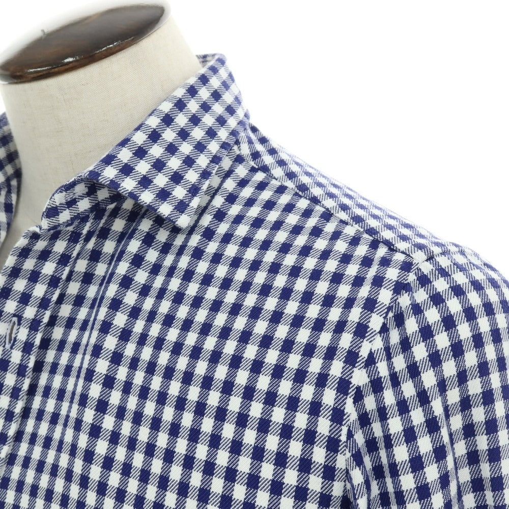 【中古】サルヴァトーレピッコロ Salvatore Piccolo コットン ギンガムチェック セミワイドカラー カジュアルシャツ ネイビーxホワイト【 41 】【 状態ランクB 】【 メンズ 】