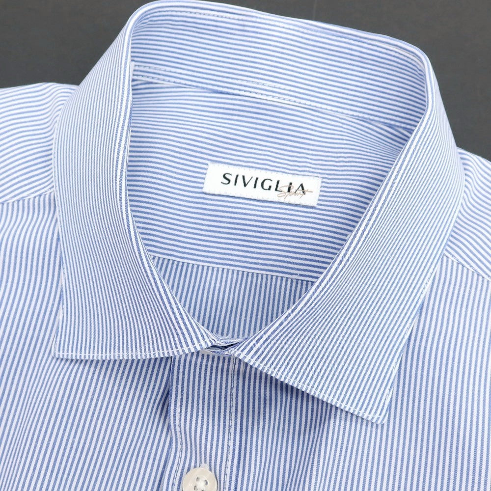 【中古】シビリア SIVIGLIA コットンポリエステル ストライプ レギュラーカラー ドレスシャツ ブルーxホワイト【 サイズ41 】【 状態ランクB 】【 メンズ 】 [APD]