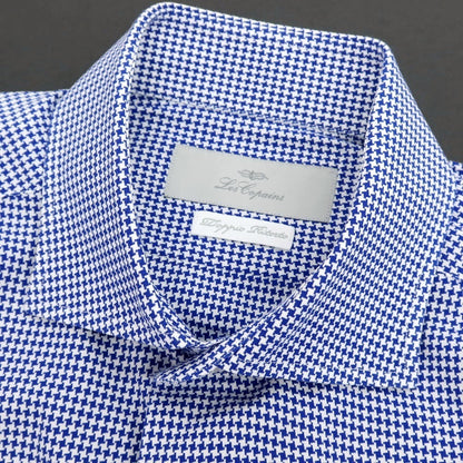 【中古】レコパン Les Copains コットン ハウンドトゥース ワイドカラー カジュアルシャツ ブルーxホワイト【 41 】【 状態ランクB 】【 メンズ 】