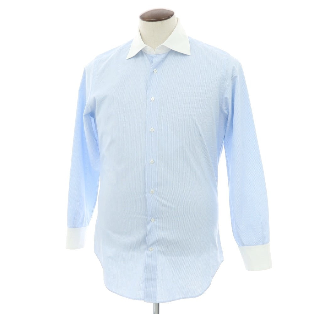 【中古】バーニーズニューヨーク BARNEYS NEWYORK コットン ストライプ セミワイドカラー クレリック ドレスシャツ ライトブルーxホワイト【 41 】【 状態ランクB 】【 メンズ 】