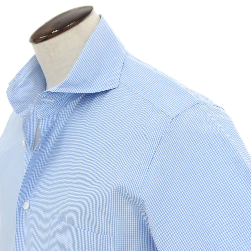 【中古】バーニーズニューヨーク BARNEYS NEWYORK コットン ギンガムチェック ホリゾンタルカラー 半袖シャツ ブルーxホワイト【サイズL】【 状態ランクC 】【 メンズ 】
