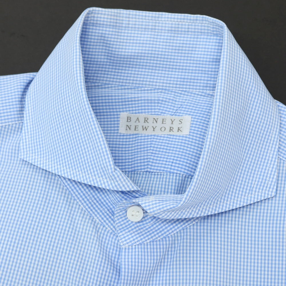 【中古】バーニーズニューヨーク BARNEYS NEWYORK コットン ギンガムチェック ホリゾンタルカラー 半袖シャツ ブルーxホワイト【サイズL】【 状態ランクC 】【 メンズ 】[DPD]