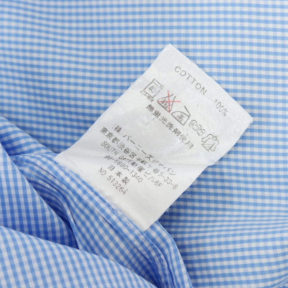 【中古】バーニーズニューヨーク BARNEYS NEWYORK コットン ギンガムチェック ホリゾンタルカラー 半袖シャツ ブルーxホワイト【サイズL】【 状態ランクC 】【 メンズ 】[DPD]