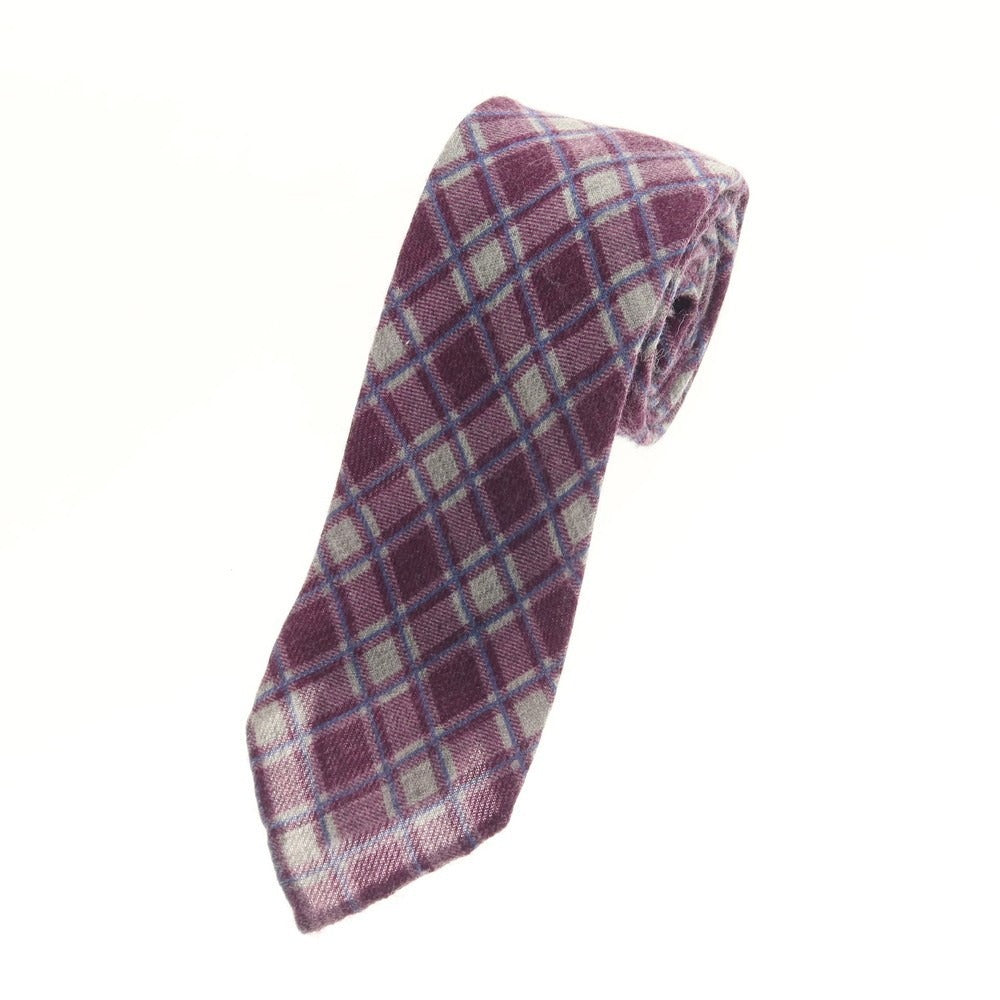 【中古】マタビシ Mattabisch ウール プリント チェック柄ネクタイ パープルxグレー【 状態ランクC 】【 メンズ 】