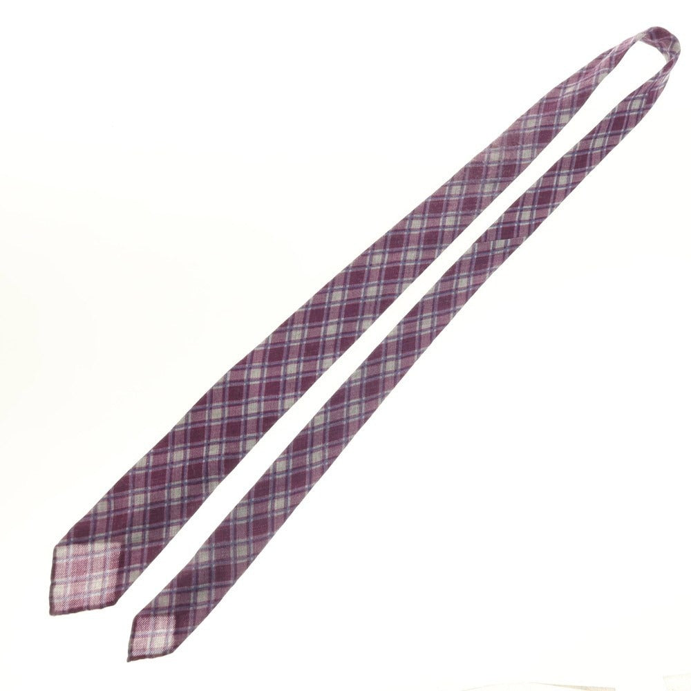 【中古】マタビシ Mattabisch ウール プリント チェック柄ネクタイ パープルxグレー【 状態ランクC 】【 メンズ 】