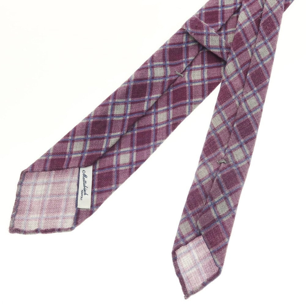 【中古】マタビシ Mattabisch ウール プリント チェック柄ネクタイ パープルxグレー【 状態ランクC 】【 メンズ 】