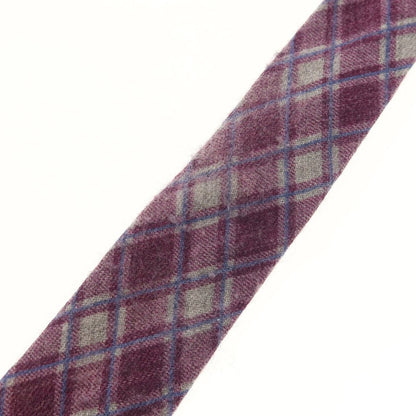 【中古】マタビシ Mattabisch ウール プリント チェック柄ネクタイ パープルxグレー【 状態ランクC 】【 メンズ 】