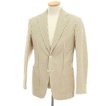 【中古】エルネスト ernesto GFB ストレッチ コットンナイロン サッカー ストライプ 2B カジュアルジャケット クリームブラウン【サイズ44】【 状態ランクC 】【 メンズ 】