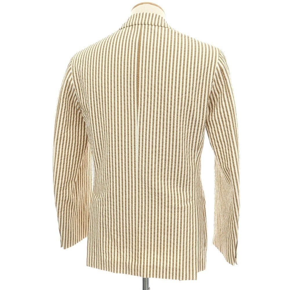 【中古】エルネスト ernesto GFB ストレッチ コットンナイロン サッカー ストライプ 2B カジュアルジャケット クリームブラウン【サイズ44】【 状態ランクC 】【 メンズ 】