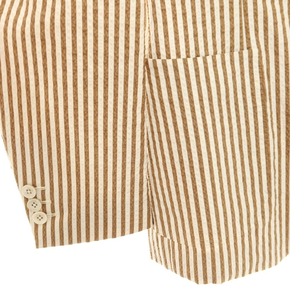 【中古】エルネスト ernesto GFB ストレッチ コットンナイロン サッカー ストライプ 2B カジュアルジャケット クリームブラウン【サイズ44】【 状態ランクC 】【 メンズ 】