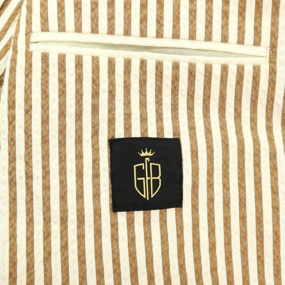 【中古】エルネスト ernesto GFB ストレッチ コットンナイロン サッカー ストライプ 2B カジュアルジャケット クリームブラウン【サイズ44】【 状態ランクC 】【 メンズ 】