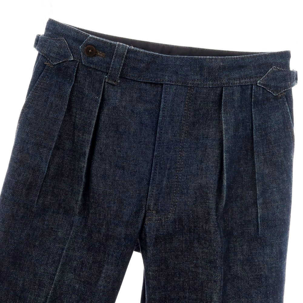 【中古】イガラシトラウザーズ 五十嵐 IGARASHI TROUSERS デニム ツープリーツ カジュアルスラックスパンツ ネイビー【 表記なし（XS位） 】【 状態ランクB 】【 メンズ 】