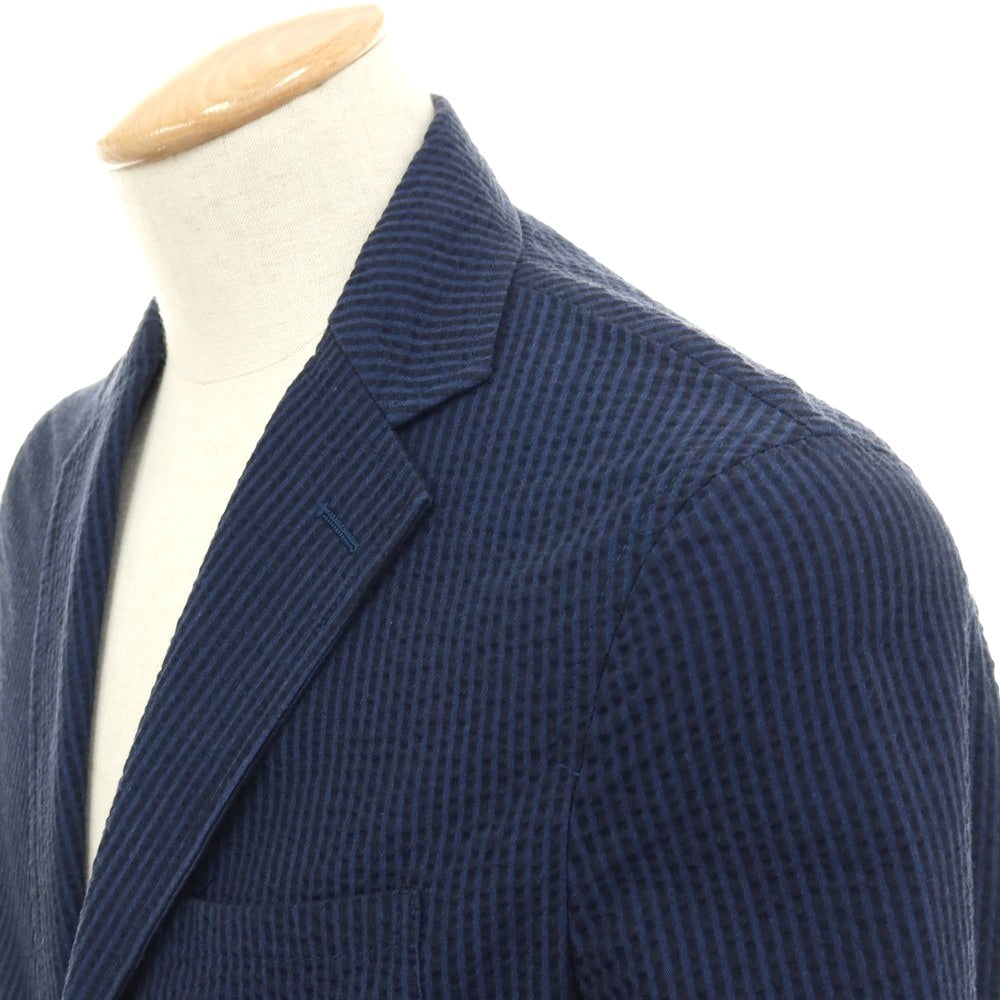 【中古】ジャンネット giannetto コットン サッカー ストライプ 2B カジュアルジャケット ネイビー【サイズ42】【 状態ランクC 】【 メンズ 】