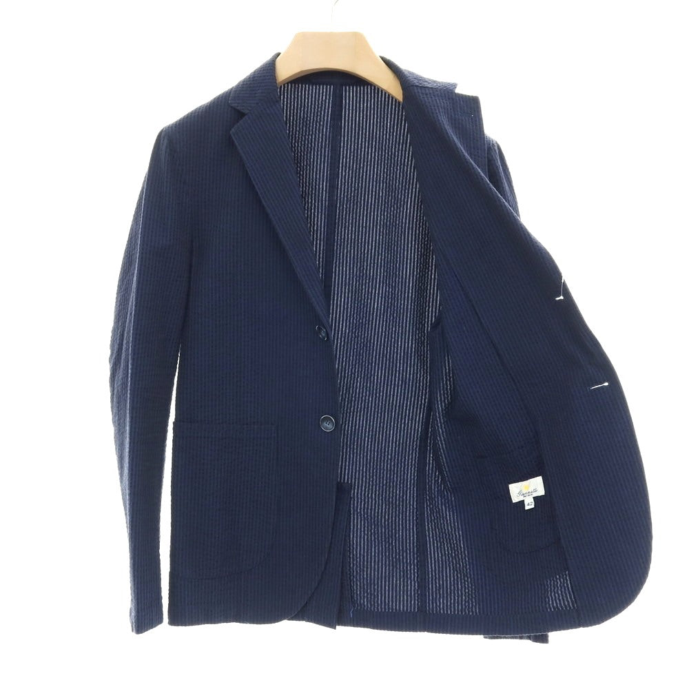 【中古】ジャンネット giannetto コットン サッカー ストライプ 2B カジュアルジャケット ネイビー【サイズ42】【 状態ランクC 】【 メンズ 】