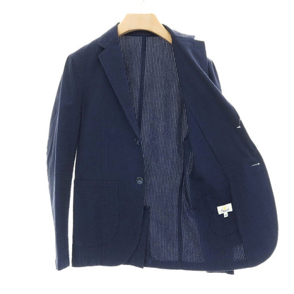 【中古】ジャンネット giannetto コットン サッカー ストライプ 2B カジュアルジャケット ネイビー【サイズ42】【 状態ランクC 】【 メンズ 】