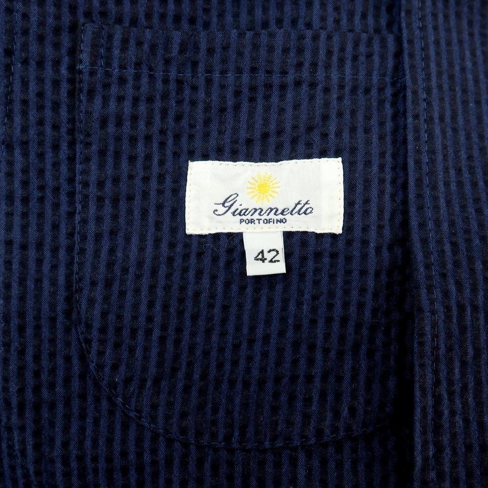 【中古】ジャンネット giannetto コットン サッカー ストライプ 2B カジュアルジャケット ネイビー【サイズ42】【 状態ランクC 】【 メンズ 】
