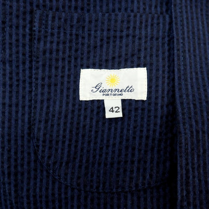 【中古】ジャンネット giannetto コットン サッカー ストライプ 2B カジュアルジャケット ネイビー【サイズ42】【 状態ランクC 】【 メンズ 】