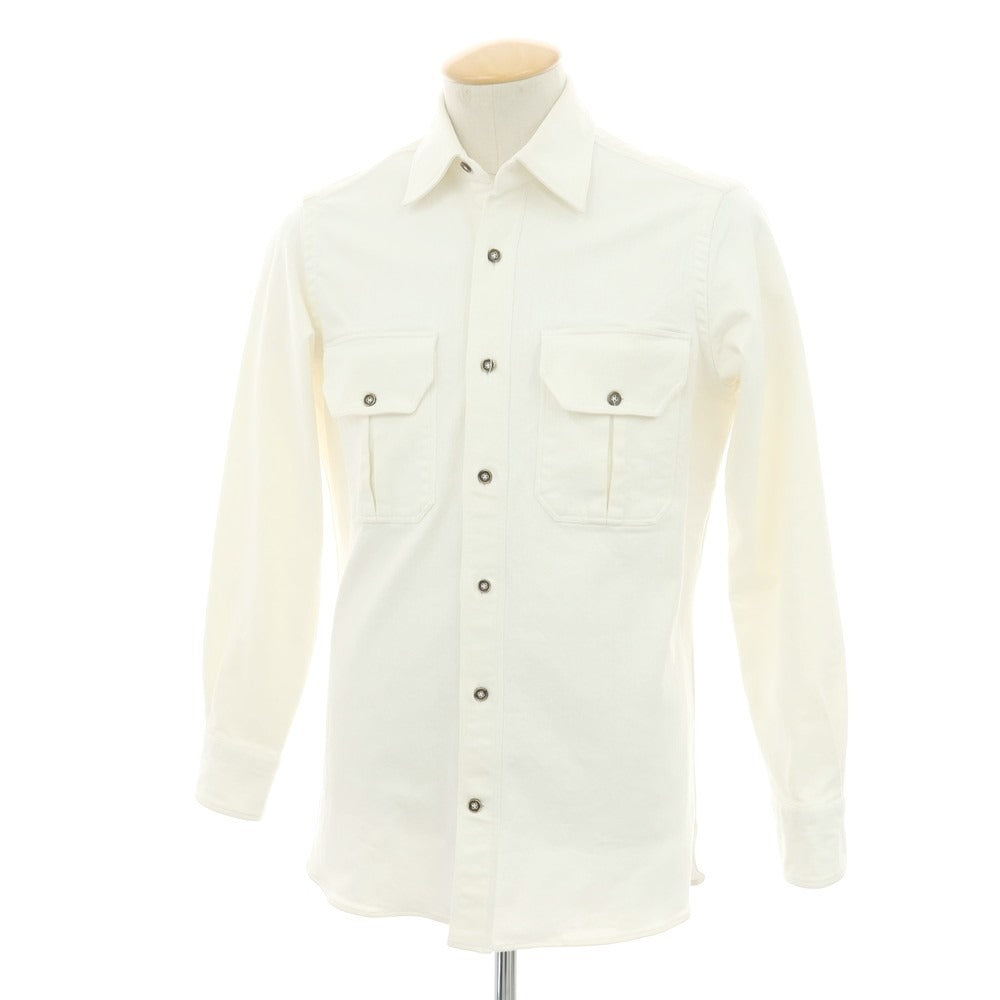 【中古】ジャンネット giannetto WASHING DIVISION コットン レギュラーカラー カジュアルシャツ オフホワイト【 サイズXS 】【 状態ランクC 】【 メンズ 】 [APD]