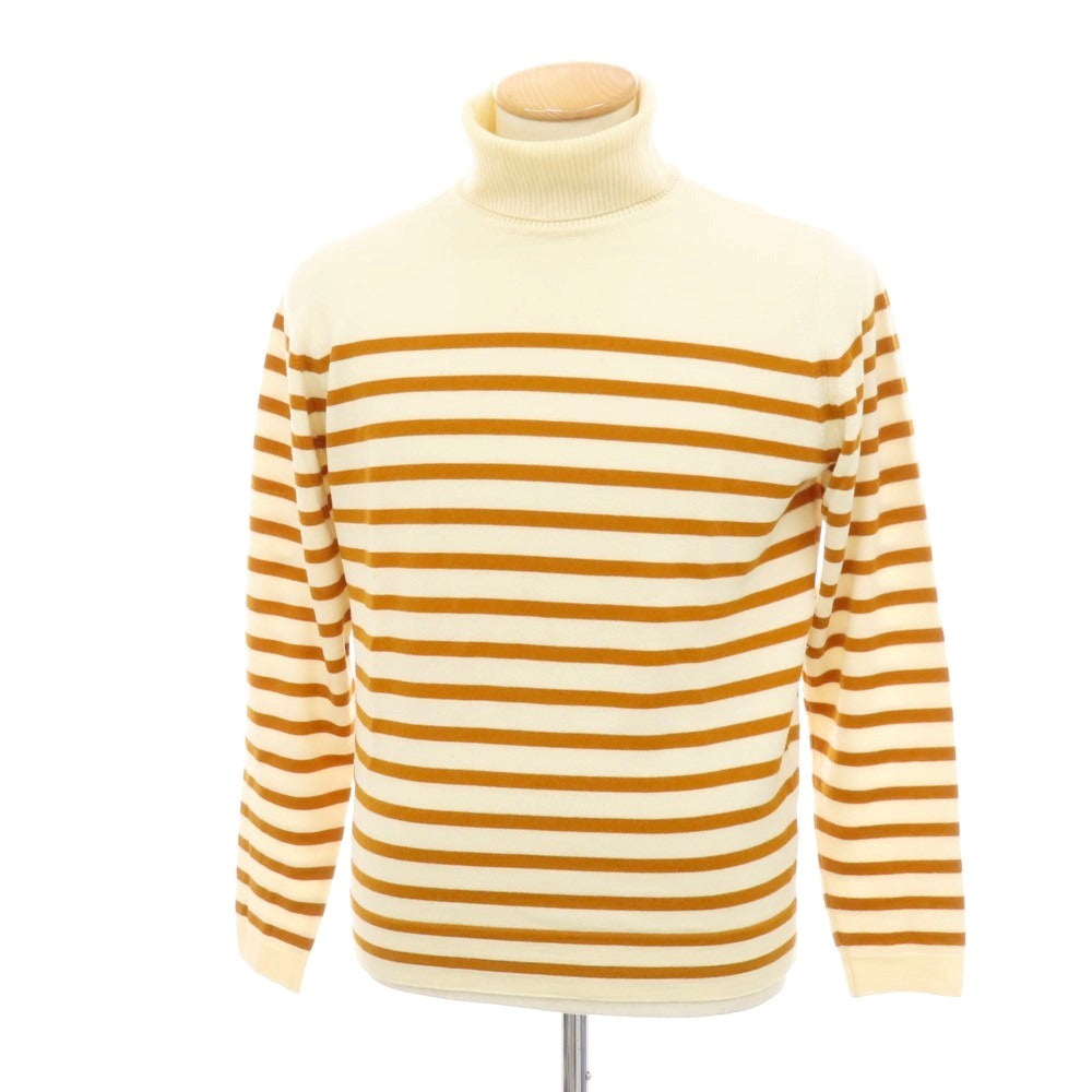 【中古】ジョンスメドレー JOHN SMEDLEY ウール ボーダー タートルネック プルオーバーニット アイボリーxオレンジブラウン【サイズM】【 状態ランクC 】【 メンズ 】[BPD]