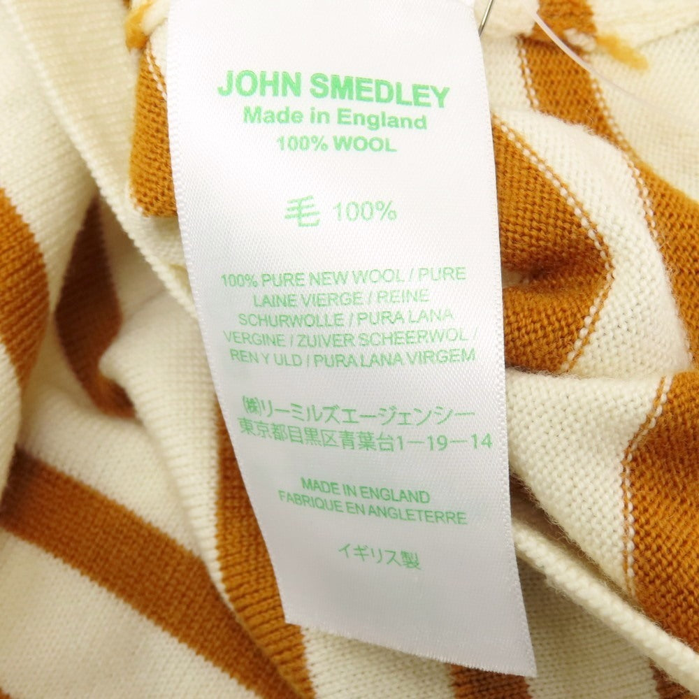 【中古】ジョンスメドレー JOHN SMEDLEY ウール ボーダー タートルネック プルオーバーニット アイボリーxオレンジブラウン【 M 】【 状態ランクC 】【 メンズ 】