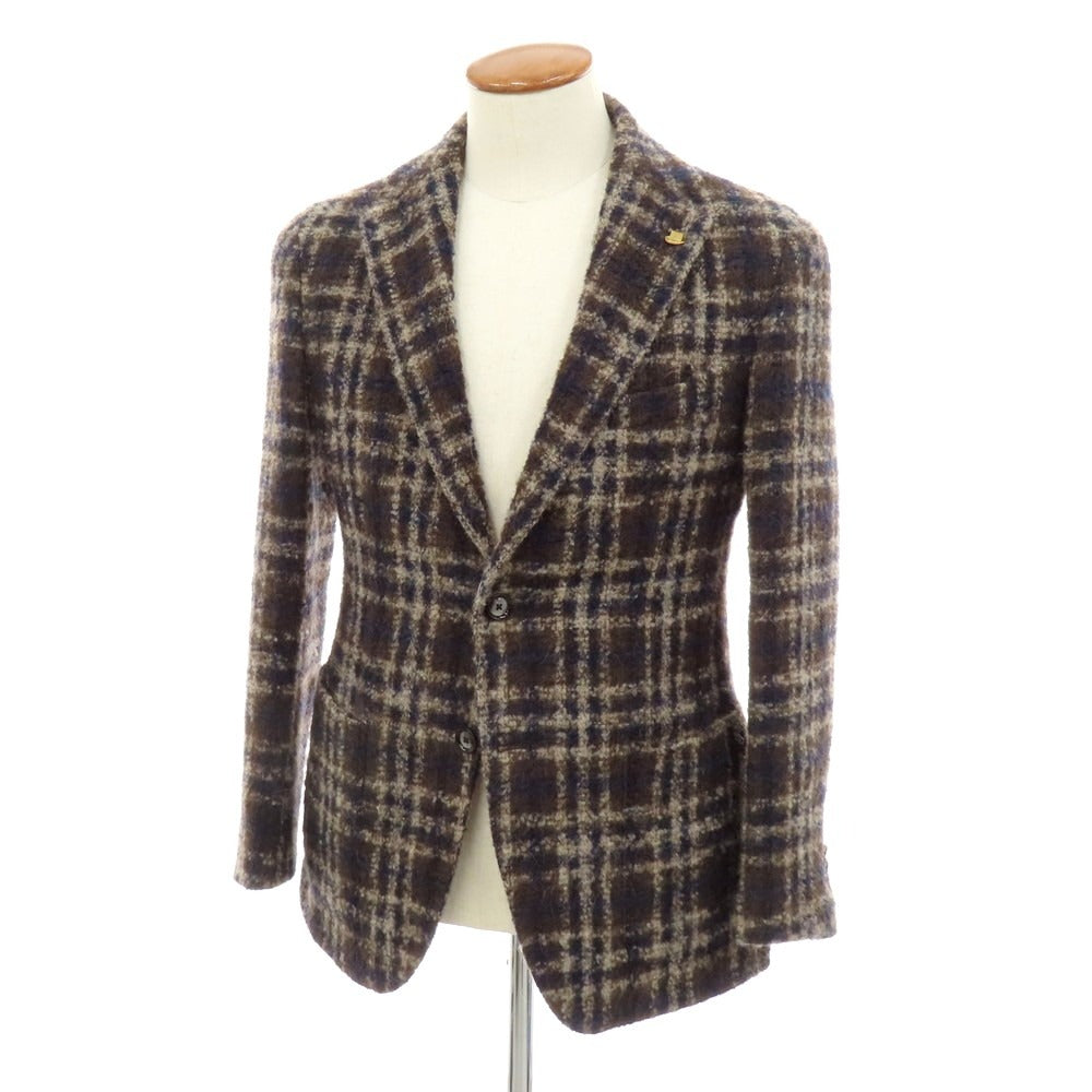 【中古】タリアトーレ TAGLIATORE ウールモヘアアルパカ チェック テーラードジャケット ブラウンxベージュ【 サイズ46 】【 状態ランクB 】【 メンズ 】 [APD]