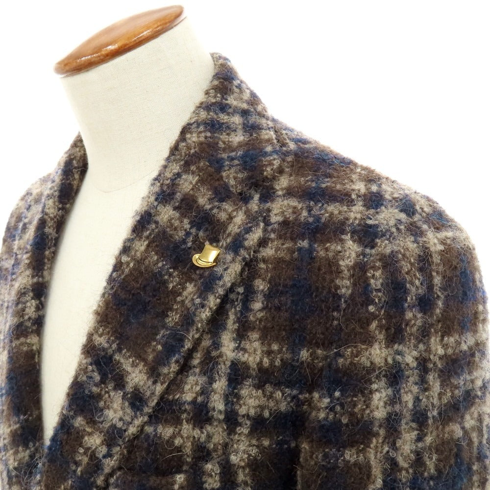 【中古】タリアトーレ TAGLIATORE ウールモヘアアルパカ チェック テーラードジャケット ブラウンxベージュ【 サイズ46 】【 状態ランクB 】【 メンズ 】 [APD]