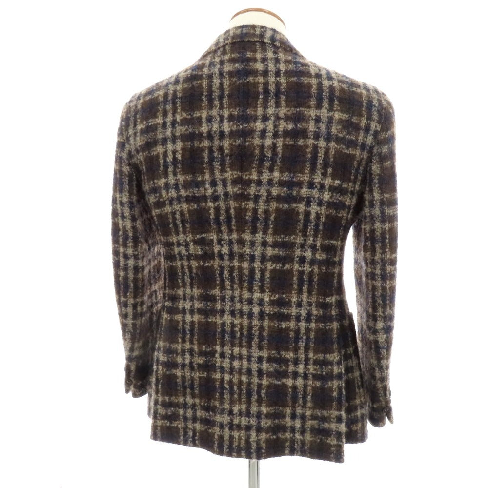 【中古】タリアトーレ TAGLIATORE ウールモヘアアルパカ チェック テーラードジャケット ブラウンxベージュ【 サイズ46 】【 状態ランクB 】【 メンズ 】 [APD]