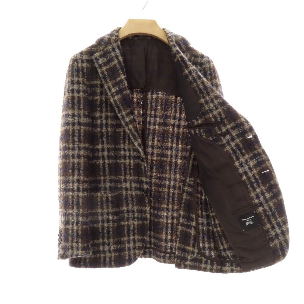 【中古】タリアトーレ TAGLIATORE ウールモヘアアルパカ チェック テーラードジャケット ブラウンxベージュ【 サイズ46 】【 状態ランクB 】【 メンズ 】 [APD]