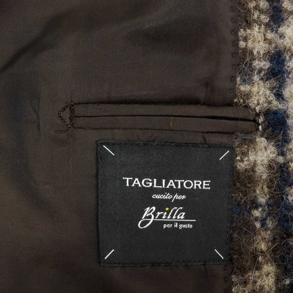 【中古】タリアトーレ TAGLIATORE ウールモヘアアルパカ チェック テーラードジャケット ブラウンxベージュ【 サイズ46 】【 状態ランクB 】【 メンズ 】 [APD]
