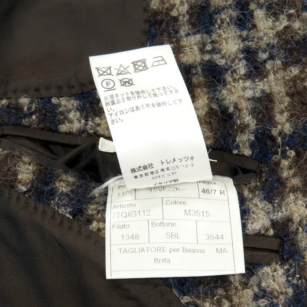 【中古】タリアトーレ TAGLIATORE ウールモヘアアルパカ チェック テーラードジャケット ブラウンxベージュ【 サイズ46 】【 状態ランクB 】【 メンズ 】 [APD]