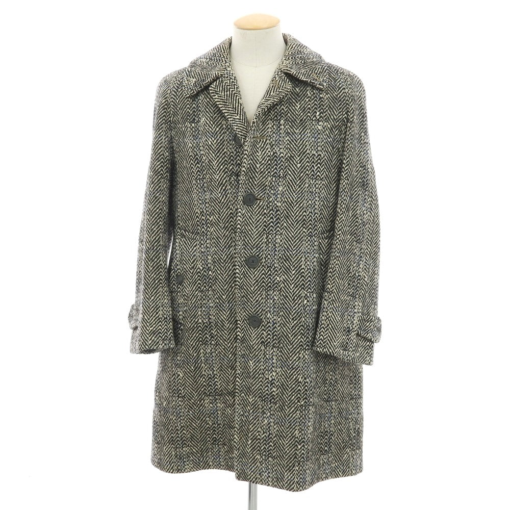【中古】バーバリーズ Burberrys アイリッシュツイード ヘリンボーン ステンカラーコート ブラックxホワイト【 表記なし（S位） 】【 状態ランクC 】【 メンズ 】