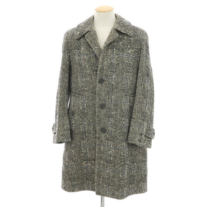 【中古】バーバリーズ Burberrys アイリッシュツイード ヘリンボーン ステンカラーコート ブラックxホワイト【 表記なし（S位） 】【 状態ランクC 】【 メンズ 】