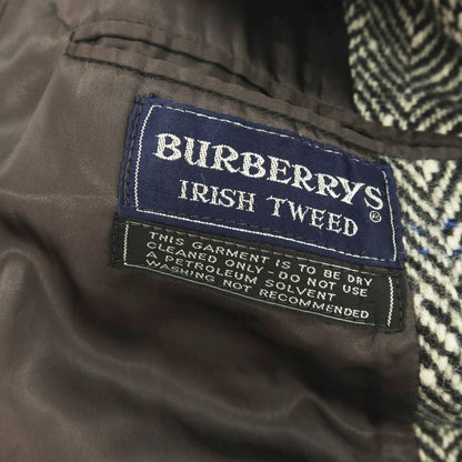【中古】バーバリーズ Burberrys アイリッシュツイード ヘリンボーン ステンカラーコート ブラックxホワイト【 表記なし（S位） 】【 状態ランクC 】【 メンズ 】