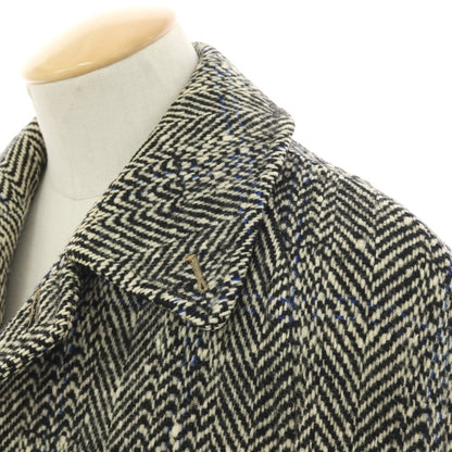 【中古】バーバリーズ Burberrys アイリッシュツイード ヘリンボーン ステンカラーコート ブラックxホワイト【 表記なし（S位） 】【 状態ランクC 】【 メンズ 】