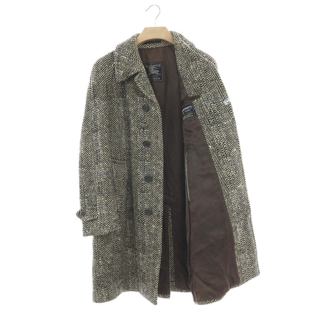 【中古】バーバリーズ Burberrys アイリッシュツイード ヘリンボーン ステンカラーコート ブラックxホワイト【 表記なし（S位） 】【 状態ランクC 】【 メンズ 】