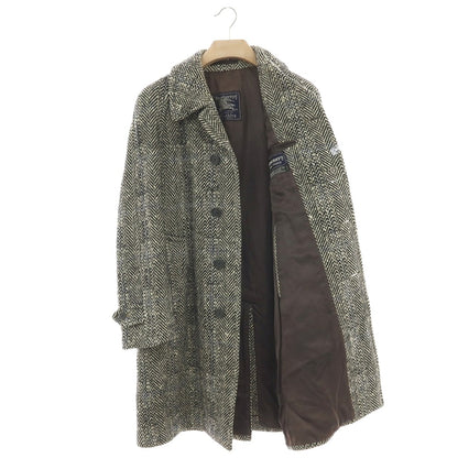 【中古】バーバリーズ Burberrys アイリッシュツイード ヘリンボーン ステンカラーコート ブラックxホワイト【 表記なし（S位） 】【 状態ランクC 】【 メンズ 】
